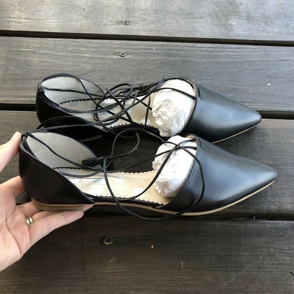 Boden Florence Ankle-tie Black Pointed Toe Flats - Picture 2 of 10